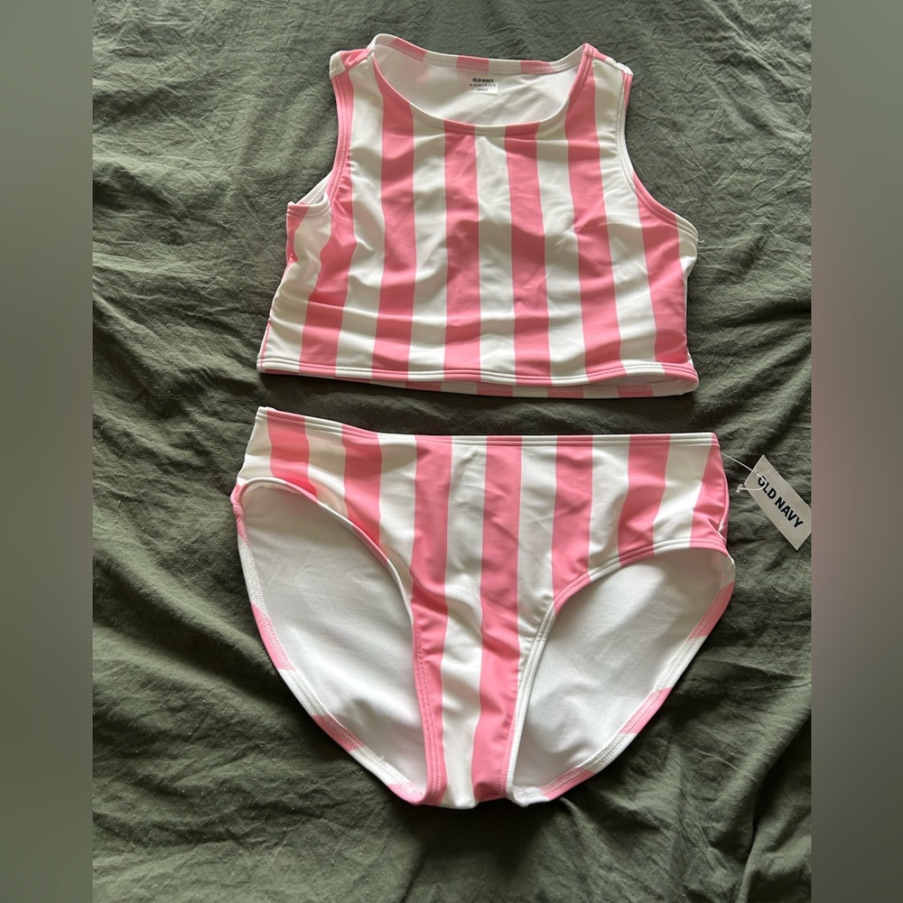Old Navy Pink and White Striped Bikini Swimwear